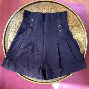 High-Waisted Navy Button Shorts